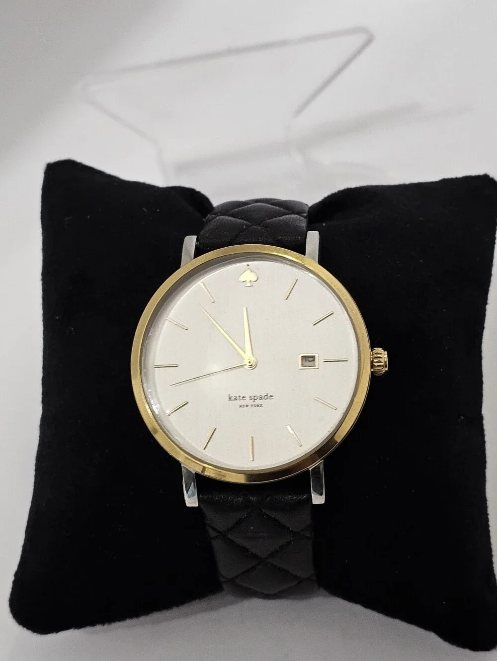 Kate Spade Metro Watch Two Tone Gold Black Quilted Leather Strap - Never Worn